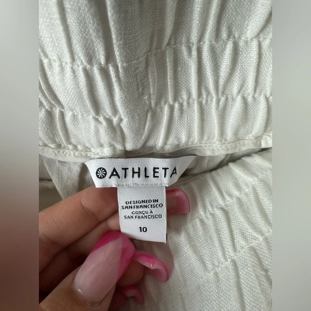 Athleta Joggers Womens White Cabo Linen Pants Zip Pockets Drawstrings